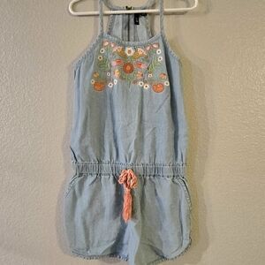 Joe’s Jeans Denim Chambray Girls embroidered romper. Size 6x
